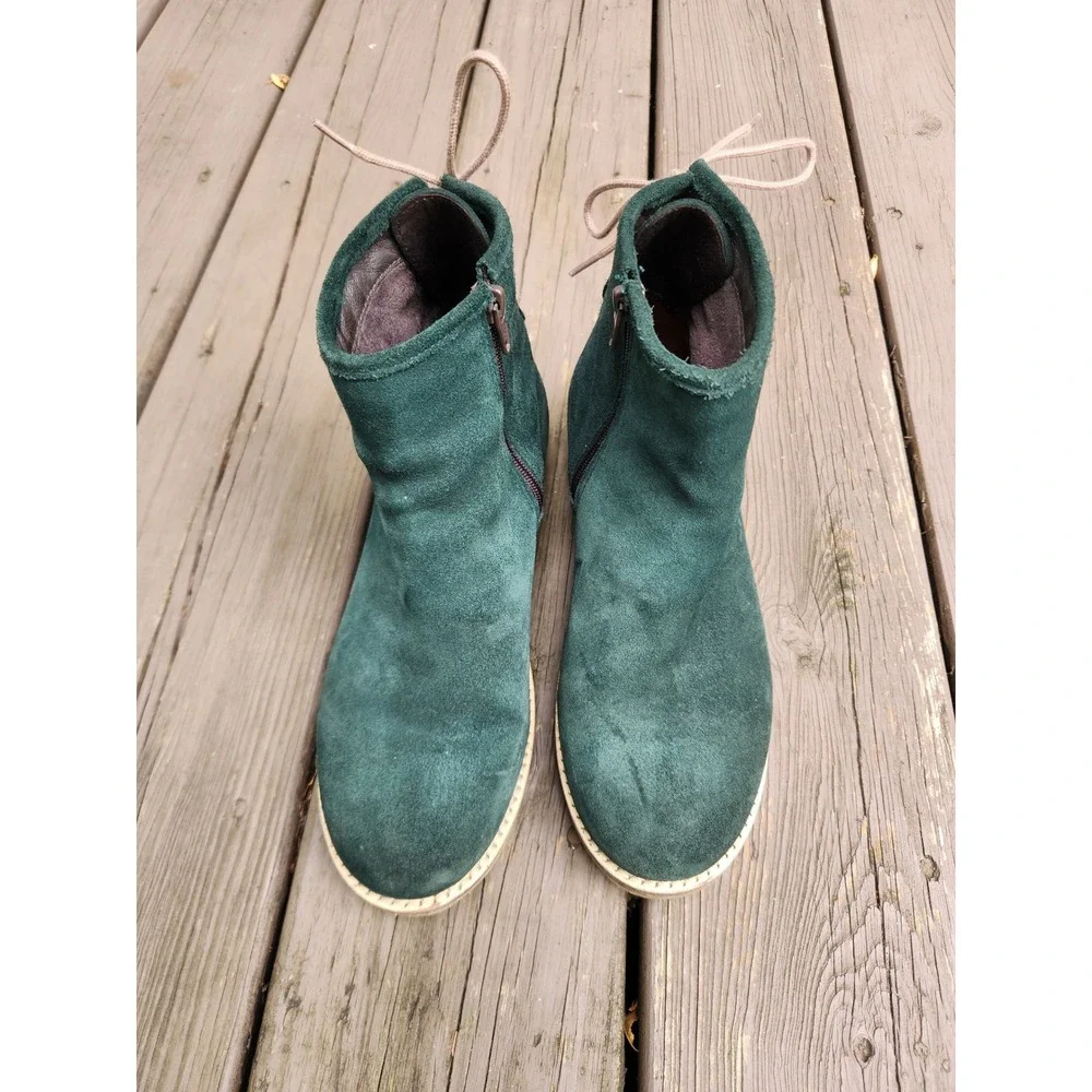 Bos & Co Ankle Boots Forest Green Suede Lace Up Back Zip EU 39